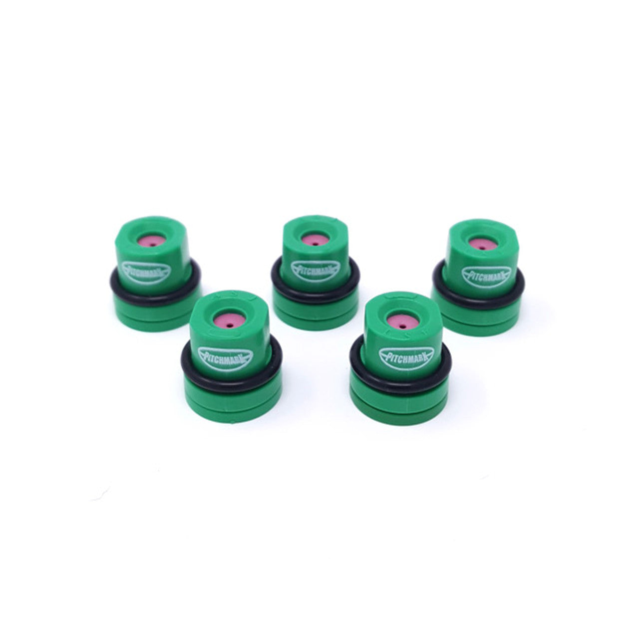 Pack of 5 Eco green hollow cone spray nozzles, for use with Pitchmark's Eco Club and Eco Pro spray markers and Direct ready-to-use line marking paint.