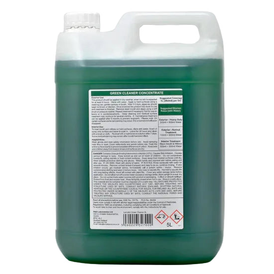 Lancelot Green Cleaner Concentrate 5L Label — Kills Mould, Algae and Lichen on Hard Surfaces 
